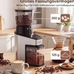 Elektrische Kaffeemühle mit Kegelmahlwerk Espressomühle mit 60 Mahlgrade 1-60S Timer und 1-8 Tassen