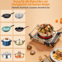 Elektrische Kochplatte Elektrokochplatte für Wohnheim Haus Camping 30,5 x 22 x 9,5 cm Silber