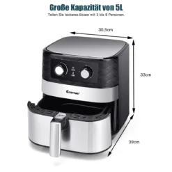 Elektrische 5L Heißluftfritteuse 1700W Fritteuse Airfryer Luftfritteuse mit 60min Timer Antihaft-Frittierkorb