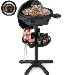 Elektrischer BBQ-Grill 1200 W-Elektrogrill mit 2-Zonen-Antihaft-Grillplatte Schwarz