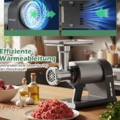 Elektrischer Fleischwolf 2000W Hackfleisch maschine mit 3 Wurstfüllrohren 3 Lochscheiben Kebbe-Set Schwarz