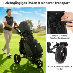 Elektrischer Golf-Pushcart mit Verstellbarem Griff & 9-Gang Einstellungen 3-Rad Golf-Trolley Schwarz