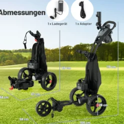 Elektrischer Golf-Pushcart mit Verstellbarem Griff & 9-Gang Einstellungen 3-Rad Golf-Trolley Schwarz