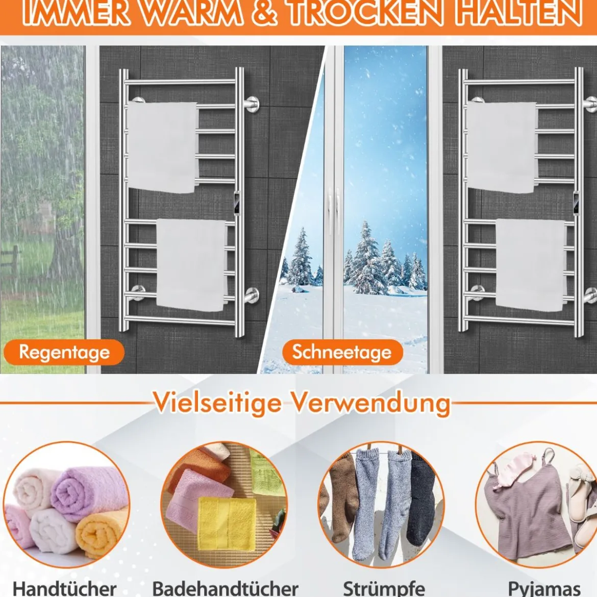 Elektrischer Handtuchwärmer mit 8 Stunden Timer & Überhitzungsschutz & LED Display