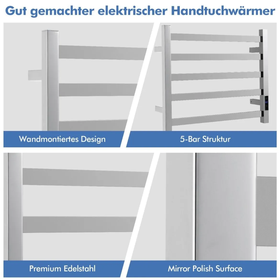Elektrischer Handtuchwärmer mit 8 Stunden Timer & Überhitzungsschutz & Wasserdicht Silber