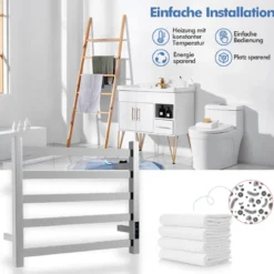 Elektrischer Handtuchwärmer mit 8 Stunden Timer & Überhitzungsschutz & Wasserdicht Silber