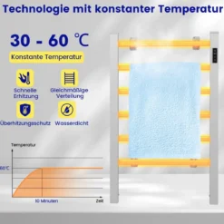 Elektrischer Handtuchwärmer mit 8 Std. Timer & Überhitzungsschutz & LED Display Aluminium
