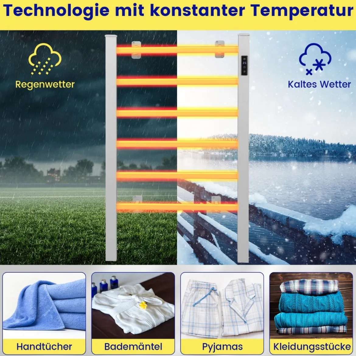 Elektrischer Handtuchwärmer mit 8 Std. Timer & Überhitzungsschutz & LED Display Aluminium