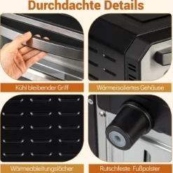 Elektrischer Indoor-Pizzaofen Tisch-Pizzaofen für 30 cm Pizzen mit 6 Voreinstellungen Schwarz