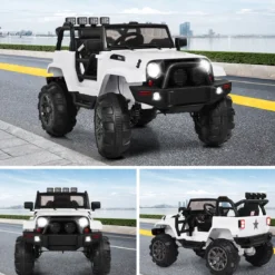 Elektrischer Jeep 12 V Kinderauto mit 2, 4 G-Fernbedienung Elektroauto mit Musik Weiß