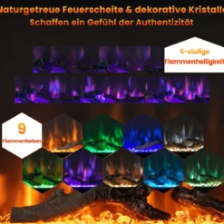 Elektrischer Kamin für Wandeinbau Wandmontage oder Freistehend 91,5 x 14 x 45 cm