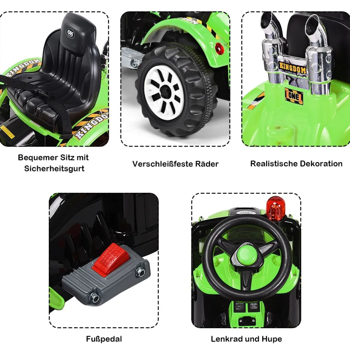 Elektrischer Kinder-Gabelstapler batteriebetriebener Kinder-Bagger mit 2 Geschwindigkeiten Sitzbagger Grün