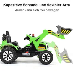 Elektrischer Kinder-Gabelstapler batteriebetriebener Kinder-Bagger mit 2 Geschwindigkeiten Sitzbagger Grün