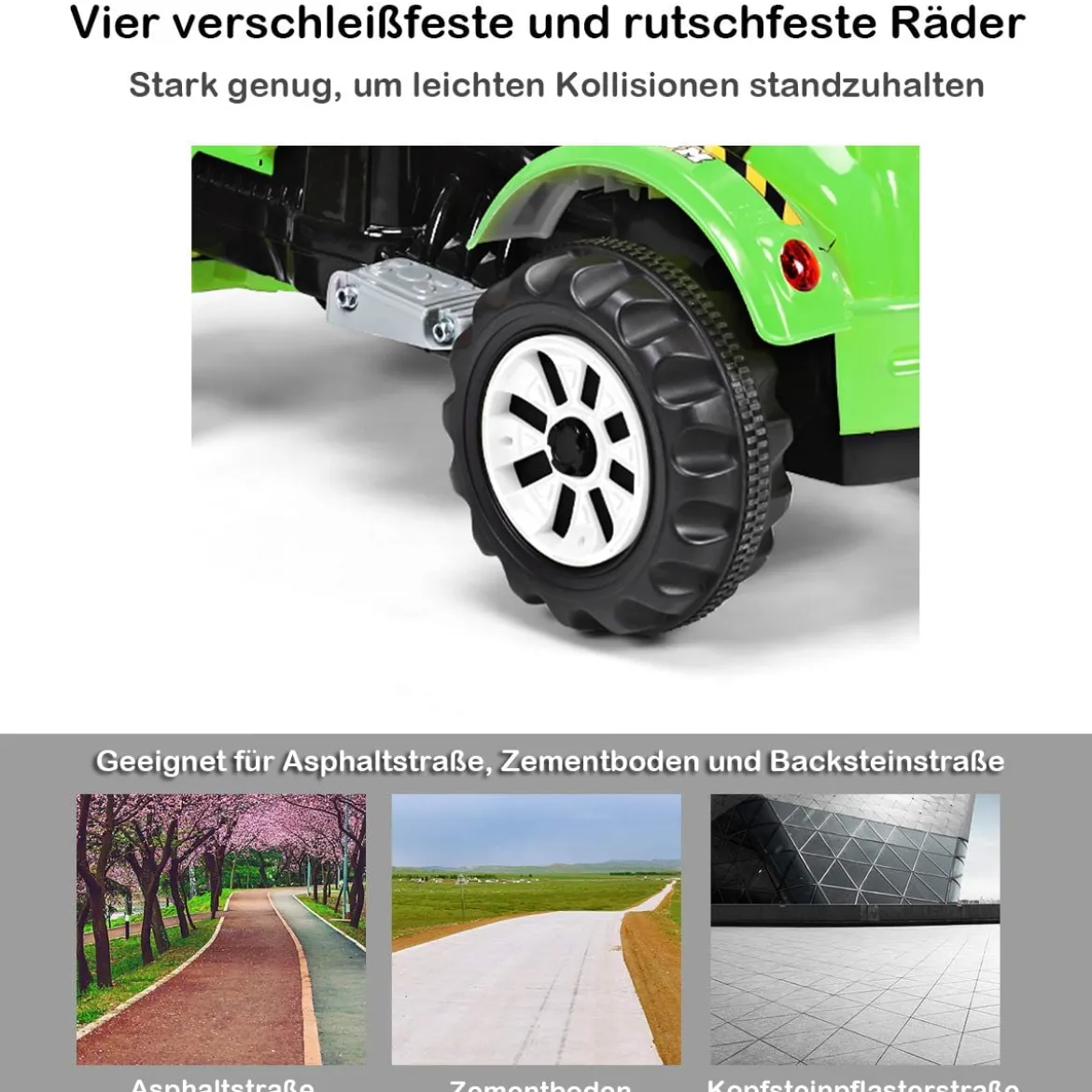Elektrischer Kinder-Gabelstapler batteriebetriebener Kinder-Bagger mit 2 Geschwindigkeiten Sitzbagger Grün