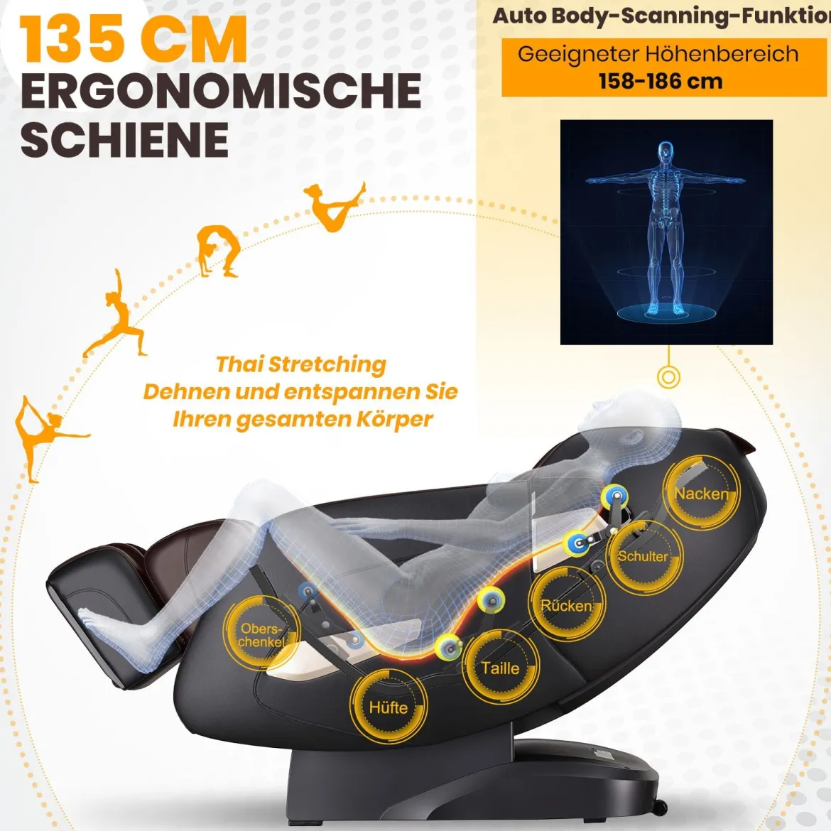 Elektrischer Massagesessel verstellbarer Shiatsu-Sessel 143 x 77 x 111 cm Kaffee