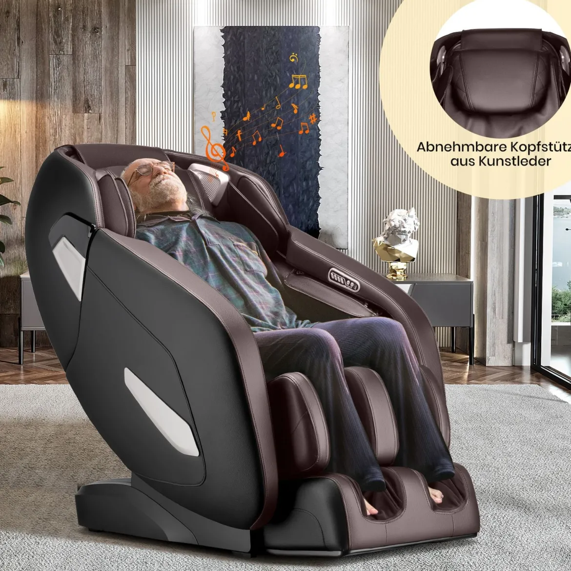 Elektrischer Massagesessel verstellbarer Shiatsu-Sessel 143 x 77 x 111 cm Kaffee