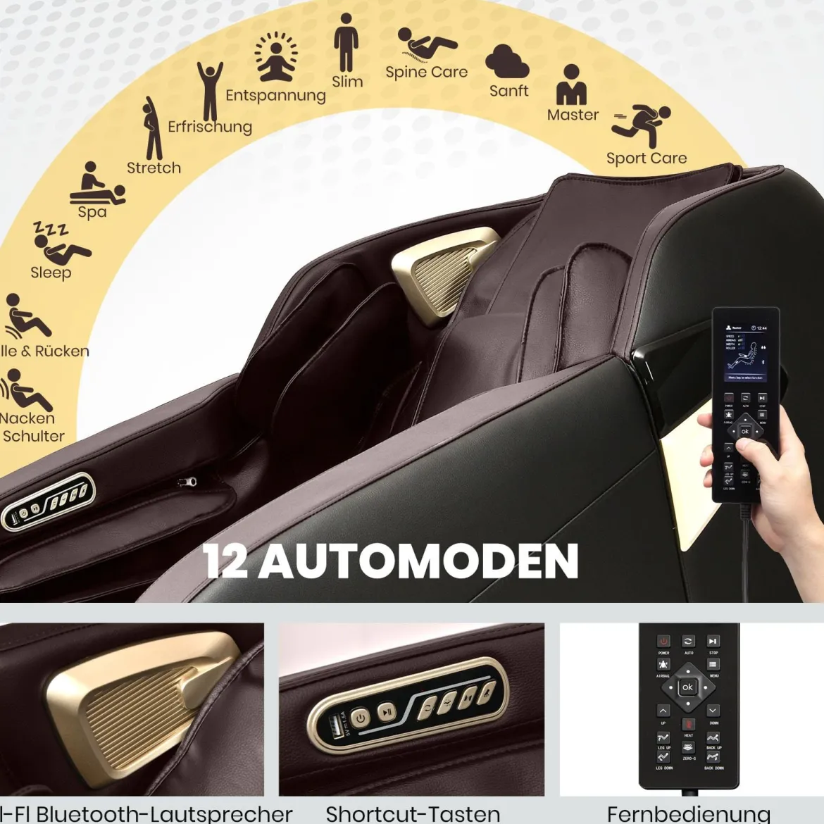 Elektrischer Massagesessel verstellbarer Shiatsu-Sessel 143 x 77 x 111 cm Kaffee