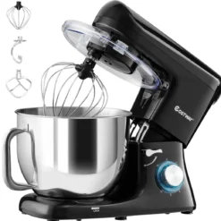 Elektrischer Standmixer Küchenmaschine mit Knethaken kippbarem Kopf Edelstahl Schwarz