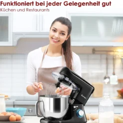 Elektrischer Standmixer Küchenmaschine mit Knethaken kippbarem Kopf Edelstahl Schwarz