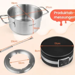 Elektrisches Fondue-Set 1200W Fonduegerät mit Temperaturregle & Abnehmbarem Edelstahl-Topf