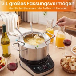 Elektrisches Fondue-Set 1200W Fonduetopf Set mit Abnehmbarem 3L Edelstahltopf