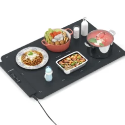 Elektrische Silikon Lebensmittel-Wärmematte mit Schneller Vollflächenheizung Rollbarer Schwarz 64 x 41 x 2 cm