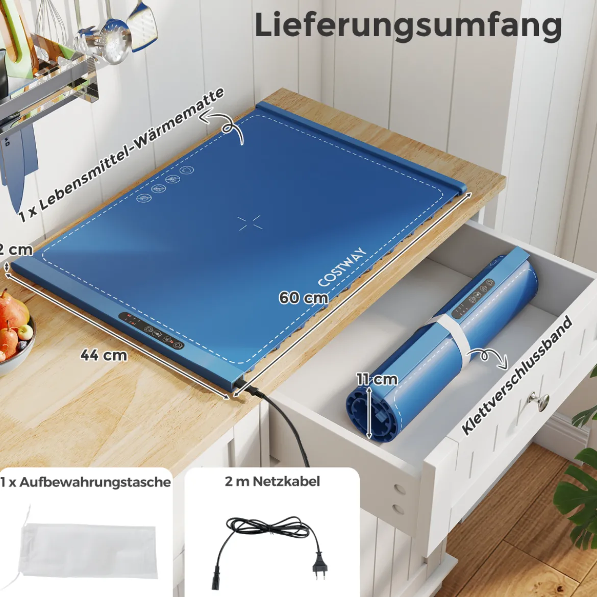 Elektrische Speisewärmungsmatte rollbare Silikon Warmhalteplatte mit einstellbarer Temperatur Blau