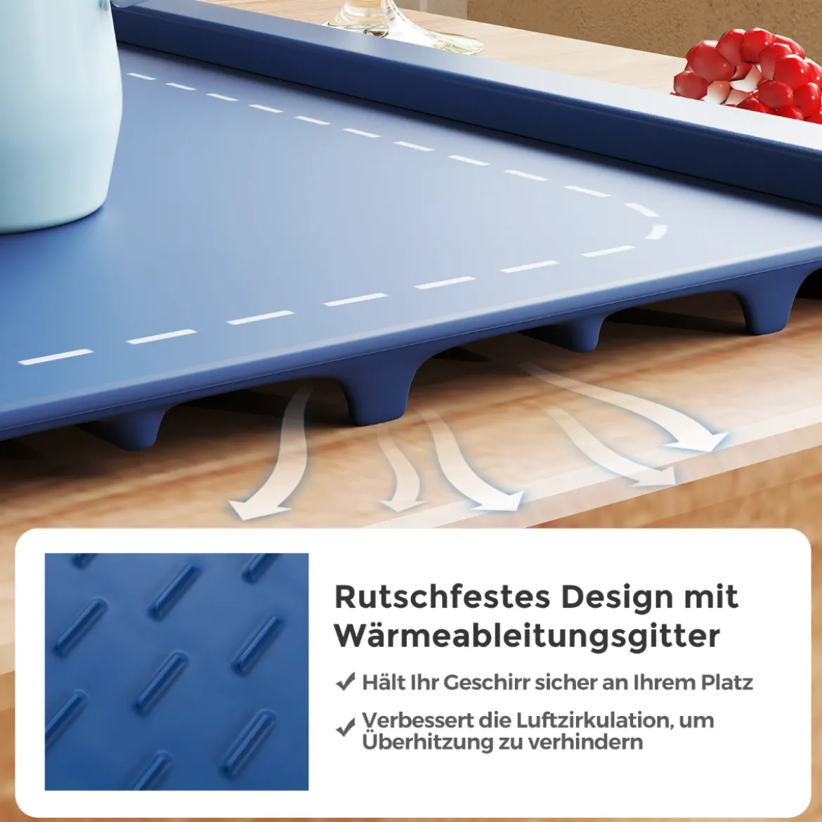 Elektrische Speisewärmungsmatte rollbare Silikon Warmhalteplatte mit einstellbarer Temperatur Blau