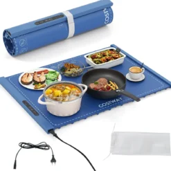 Elektrische Speisewärmungsmatte rollbare Silikon Warmhalteplatte mit einstellbarer Temperatur Blau