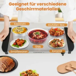 Elektrische Warmhalteplatte mit 3 Abnehmbaren Schalen Edelstahl Speisewärmer Buffetwärmer