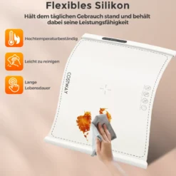 Elektrische Wärmematte Rollbare Warmhalteplatte Silikon Speisewärmer für Lebensmittel Weiß