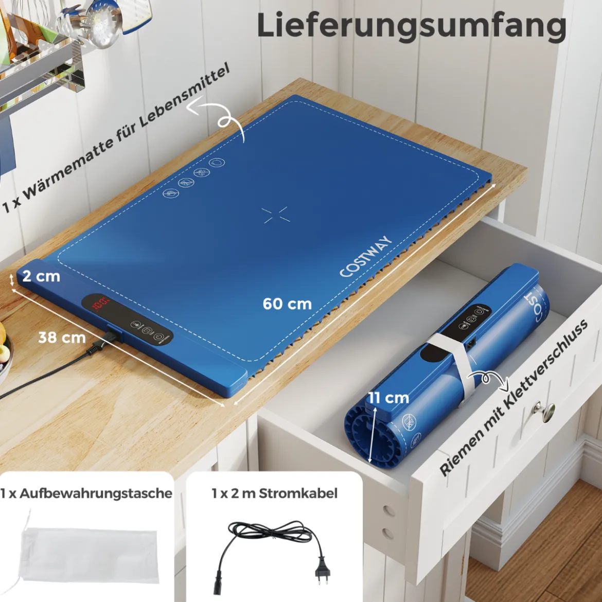 Elektrische Wärmematte Silikon für Lebensmittel Rollbare Warmhalteplatte 6 Temperaturregelung von 50℃-100℃