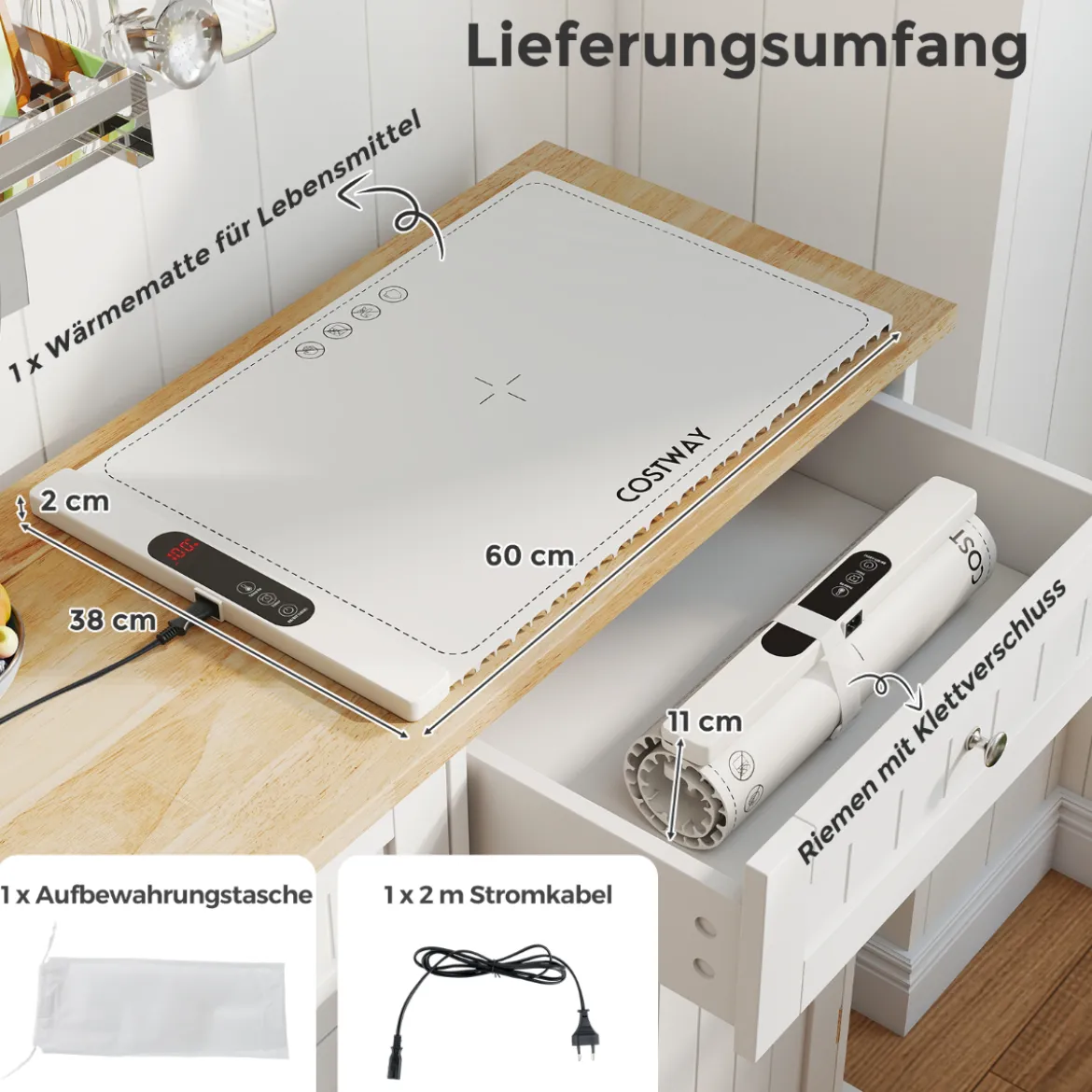 Elektrische Wärmematte Silikon für Lebensmittel Rollbare Warmhalteplatte 6 Temperaturregelung von 50℃-100℃