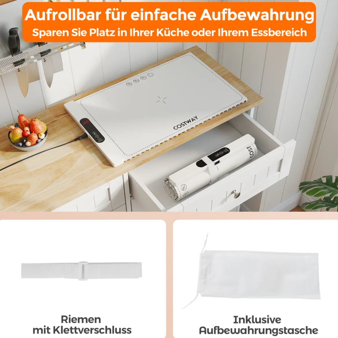 Elektrische Wärmematte Silikon für Lebensmittel Rollbare Warmhalteplatte 6 Temperaturregelung von 50℃-100℃