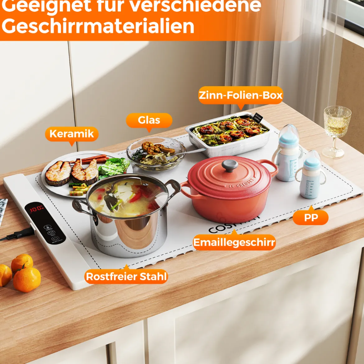Elektrische Wärmematte Silikon für Lebensmittel Rollbare Warmhalteplatte 6 Temperaturregelung von 50℃-100℃