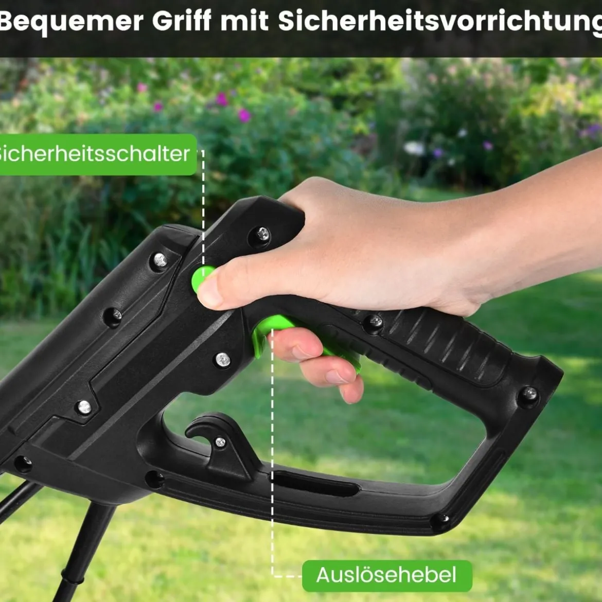 Elektro Bodenhacke mit 6 Hackmesser & 2-Punkt-Sicherheitsschalter 1500W Gartenfräse Grün
