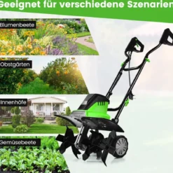 Elektro Bodenhacke mit 6 Hackmesser & 2-Punkt-Sicherheitsschalter 1500W Gartenfräse Grün