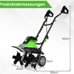 Elektro Bodenhacke mit 6 Hackmesser & 2-Punkt-Sicherheitsschalter 1500W Gartenfräse Grün