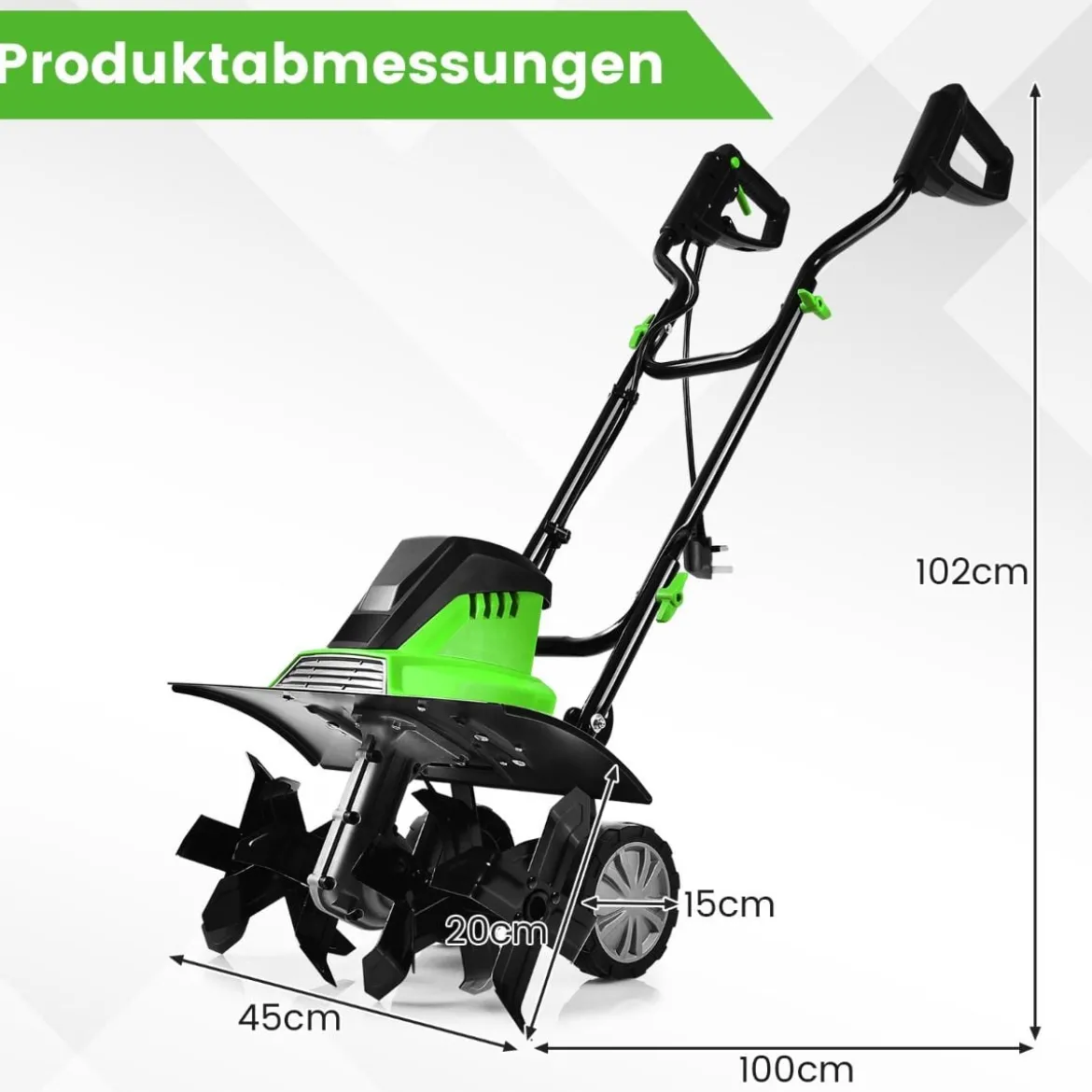 Elektro Bodenhacke mit 6 Hackmesser & 2-Punkt-Sicherheitsschalter 1500W Gartenfräse Grün