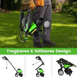 Elektro Bodenhacke mit 6 Hackmesser & 2-Punkt-Sicherheitsschalter 1500W Gartenfräse Grün