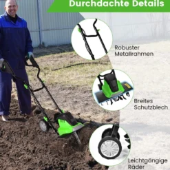 Elektro Bodenhacke mit 6 Hackmesser & 2-Punkt-Sicherheitsschalter 1500W Gartenfräse Grün