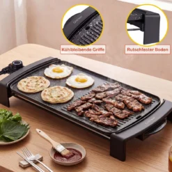 Elektrogrill 2150 W Tischgrill Elektrisch mit Doppelzone für Drinnen und Draußen 44 × 24 cm