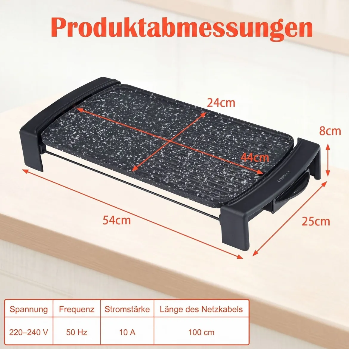 Elektrogrill 2150 W Tischgrill Elektrisch mit Doppelzone für Drinnen und Draußen 44 × 24 cm