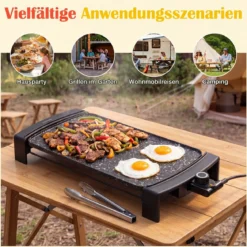 Elektrogrill 2150 W Tischgrill Elektrisch mit Doppelzone für Drinnen und Draußen 44 × 24 cm