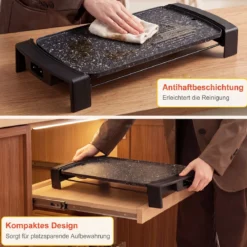 Elektrogrill 2150 W Tischgrill Elektrisch mit Doppelzone für Drinnen und Draußen 44 × 24 cm