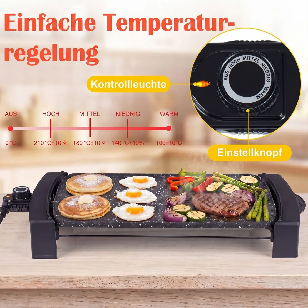 Elektrogrill 2150 W Tischgrill Elektrisch mit Doppelzone für Drinnen und Draußen 44 × 24 cm