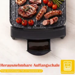 Elektrogrill 2150 W Tischgrill Elektrisch mit Doppelzone für Drinnen und Draußen 44 × 24 cm