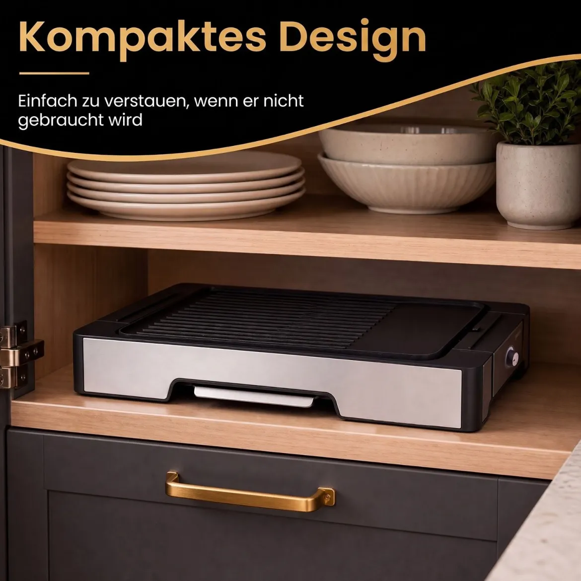 Elektrogrill 2300W Tischgrill mit Antihaft Grillplatte & Fettauffangschale 53 x 31 x 8,5 cm Schwarz