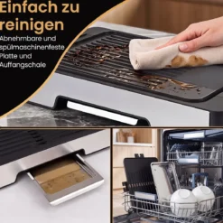 Elektrogrill 2300W Tischgrill mit Antihaft Grillplatte & Fettauffangschale 53 x 31 x 8,5 cm Schwarz