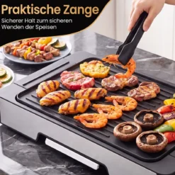 Elektrogrill 2300W Tischgrill mit Antihaft Grillplatte & Fettauffangschale 53 x 31 x 8,5 cm Schwarz